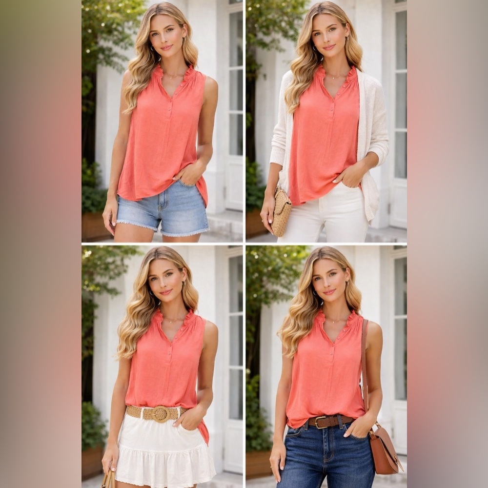 Simply Vera Vera Wang Ruffle Splitneck Sleeveless Mauve Blouse Size Large